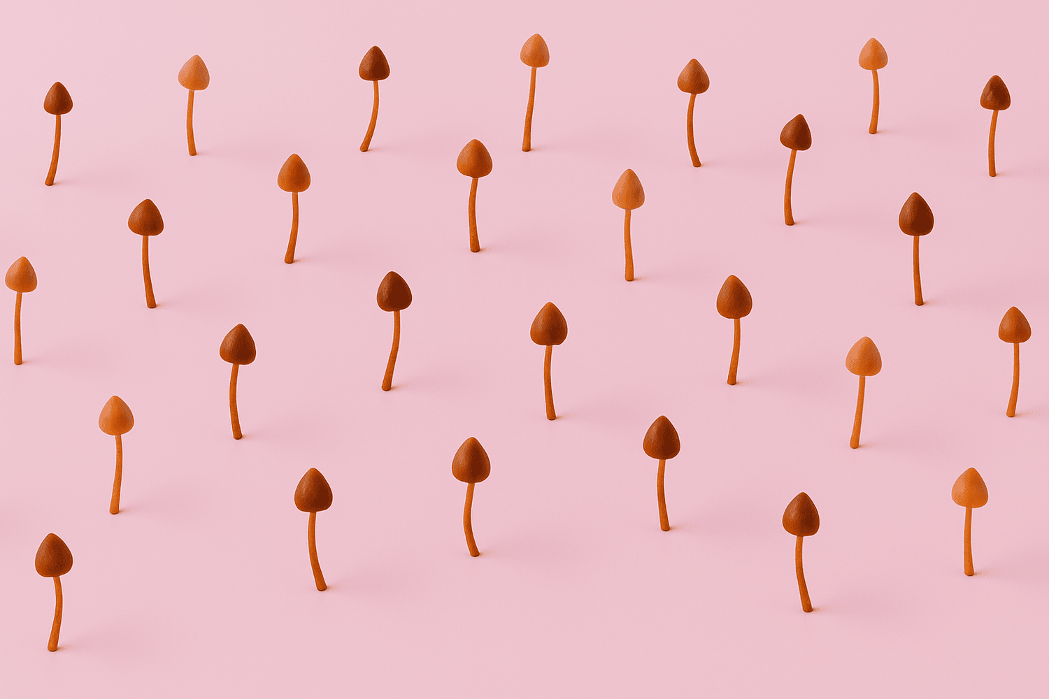 mushrooms over a pastel pink background