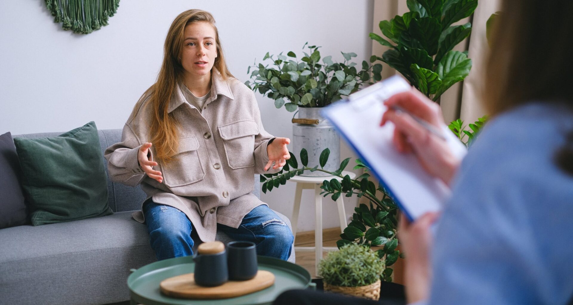 A woman in a talking therapy session
